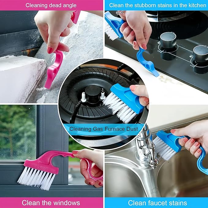 5 Pack Window Cleaning Brush Tool Kit, Dry and Wet Use Window Mesh Screen Cleaner, Detachable Handle, Multi-Functional Window Track Cleaning Brush for Window Sills and Grooves