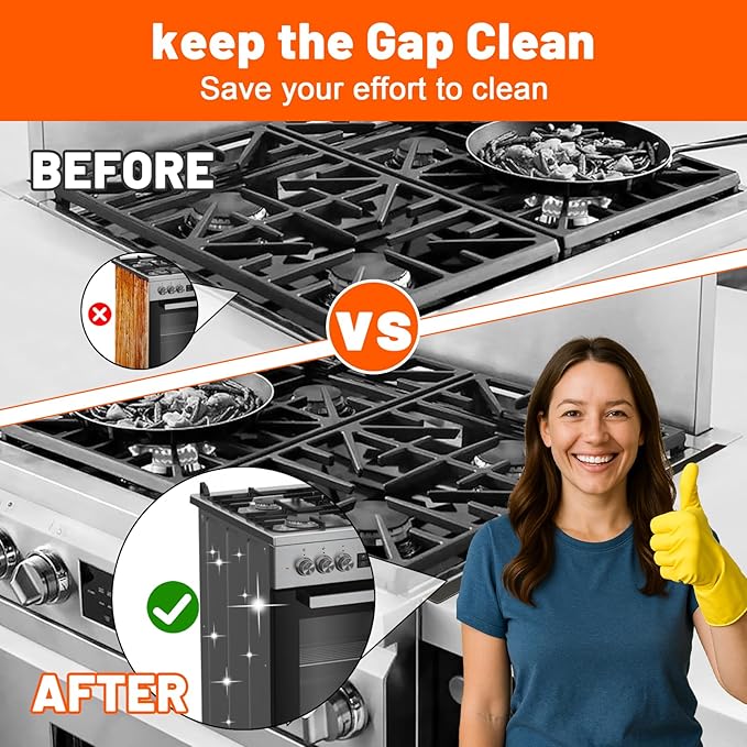 Stove Gap Covers for Electric, Oven Side Guards 2pcs, Gas Range Crack Strip, Stainless Steel Space Filler Between Stove & Counter Top, Crumb Catcher-Adjustable Len. 13.8" to 27.5", Fit 18",22",25" etc