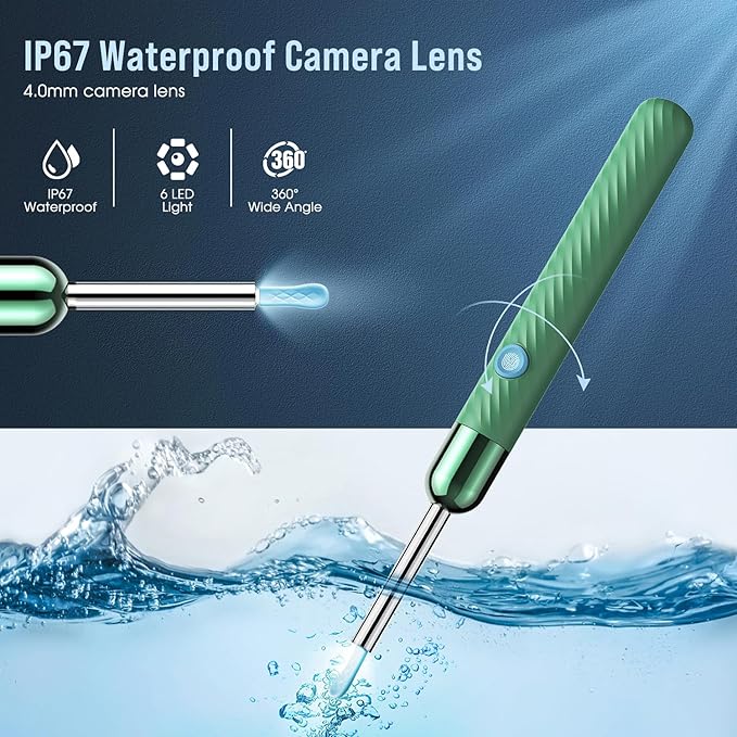 LEIPUT Ear Wax Removal - Earwax Remover Tool with 8 Pcs Ear Set - Ear Canal Cleaner with 1080P Camera - Ear Cleaning Kit with 6 Ear Spoon - Ear Camera for iOS & Android (Green)