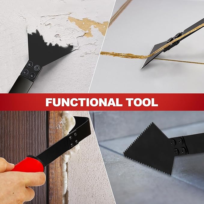 1 Caulk Remover Tool Set with 5-piece Blades - 8.7 Inch Industrial Floor Scraper Tool with Long-Handle, Replaceable Silicone Caulking Tool Kit for Glass Caulk, Adhesive, Sink Joint,Tiles, Walls