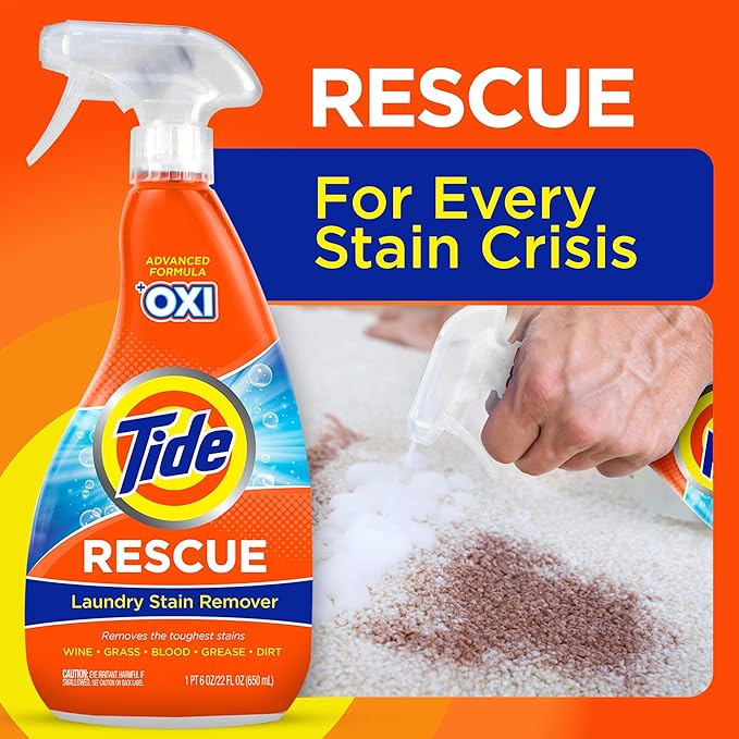 Tide Laundry Stain Remover Spray with Oxi, Stain Remover for Clothes, Carpet, Upholstery, Pet Bedding, & More, Stain Treater Spray for Tough Stains from Wine, Coffee, Grease, 21.5 Fl Oz (Pack of 4)