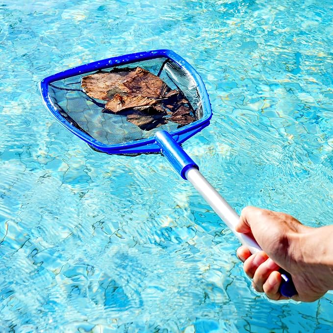 Pool Skimmer Net, Hot Tub Skimmer Spa Net with Pole, 26.3'', Ultra Fine Mesh Skimmer Rake, Swimming Pool Leaf Skimmer Net with Aluminum Pole, Spa Hot Tub Skimmer for Fast Cleaning, Leaves, Debris
