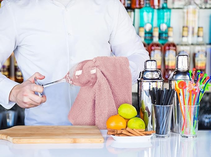Utopia Towels Kitchen Bar Mops, Pack of 12, 16 by 19 Inches, 100% Cotton Super Absorbent Dusty Pink Towels, Multi-Purpose Cleaning Towels for Home and Kitchen Bars