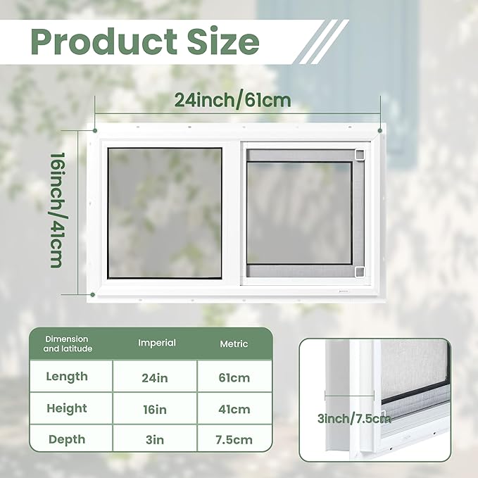 Vinyl Basement Window, 24" x 16" Bathroom Sliding Window with Double Pane Insulated Tempered Glass and Fiberglass Screen for Basement, Bathroom, Shed (White)