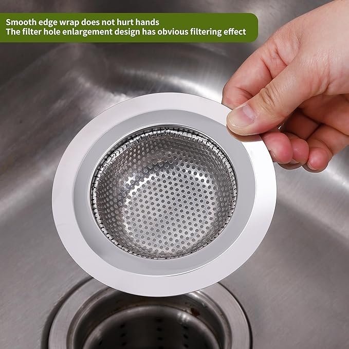 2Pcs Kitchen Sink Drain Strainer,Stainless Steel Kitchen Sink Strainer,Sink Food Catcher, 4.5" Diameter for Most of Kitchen Sinks,Anti-Clogging,Rust Resistant