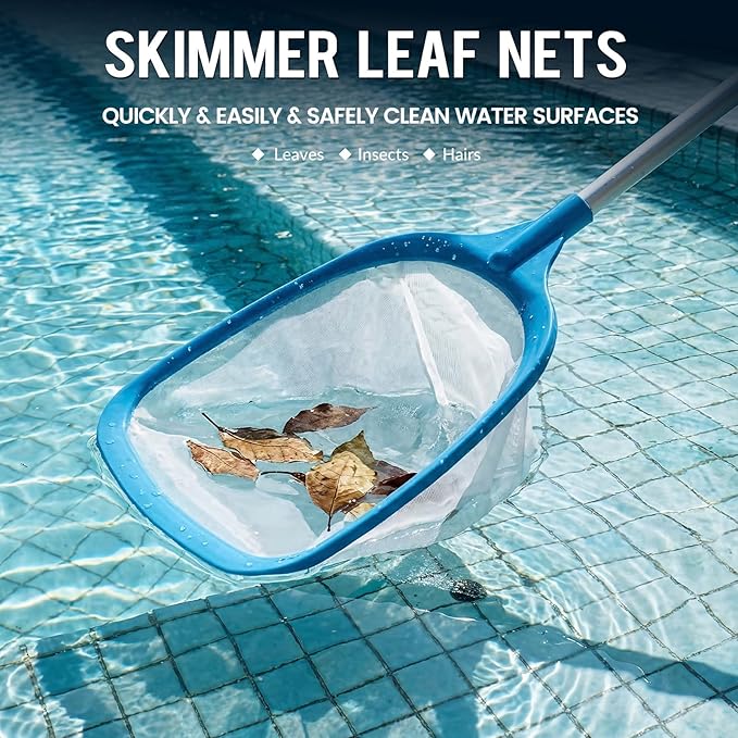 Tavaleu Pool Skimmer Net, Deep Pool Leaf Net with Reinforced Frame, Large Capacity Rake Net for Cleaning, Debris Pickup Removal