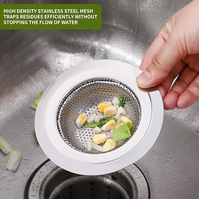 2Pcs Kitchen Sink Drain Strainer,Stainless Steel Kitchen Sink Strainer,Sink Food Catcher, 4.5" Diameter for Most of Kitchen Sinks,Anti-Clogging,Rust Resistant