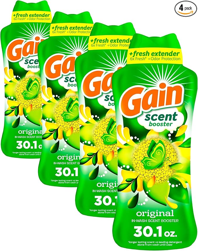 Gain In-Wash Laundry Scent Booster, Original Scent, 30.1 OZ, Fresh Extender + Odor Protection (Pack of 4)