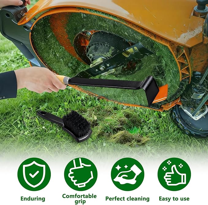 2 Pcs Lawn Mower Deck Scraper Cleaner Brush Kit High-Strength Steel Efficient Mower Deck Cleaning Tool Long Handle Lawnmower Deck Scraper for Gardening
