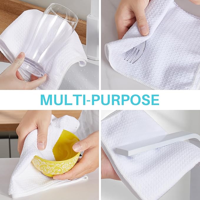 JOYMOOP Large Microfiber Waffle Weave Cleaning Cloth,Highly Absorbent Kitchen Towels,Quick Drying Lint Free Dish Towels for Kitchen,6 Pack,White,15.7×15.7 inch