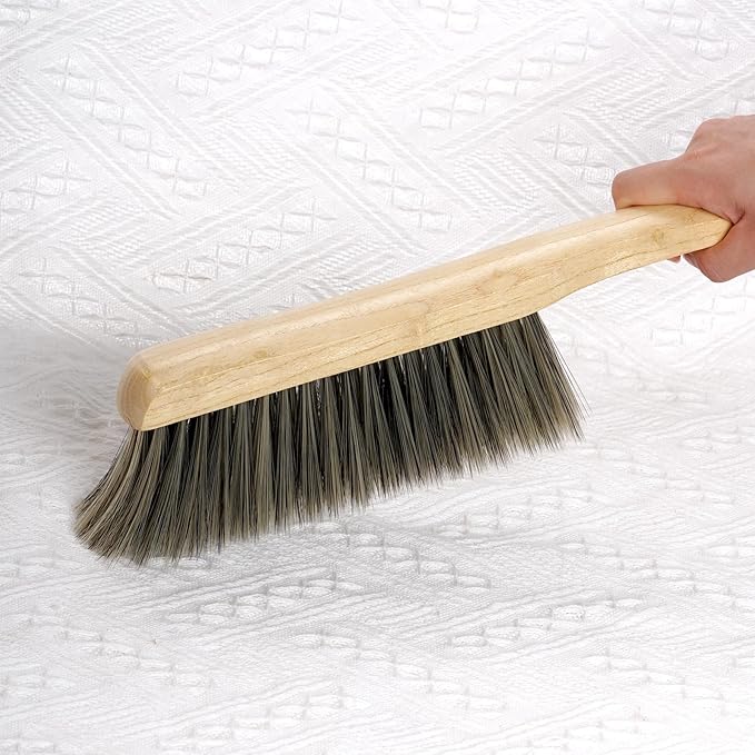 Rbenxia 2 Pieces Wooden Handle Bench Brushes Horse Hair Brushes Soft Bristles Dust Brush Household Cleaning Brushes for Fireplace, Sofa, Furniture, Workshop Woodworking (Gray)