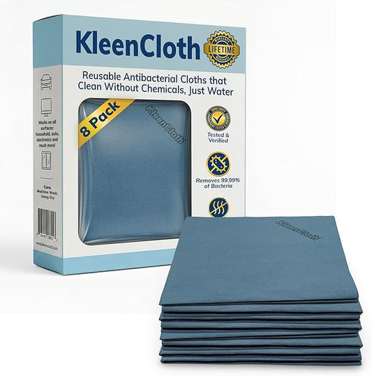 Reusable Antibacterial Cleaning Cloths – Removes 99.99% of Bacteria with Just Water | Silver-Embedded, Chemical, Odor, Streak & Scratch-Free for All Surfaces | 8 Pack