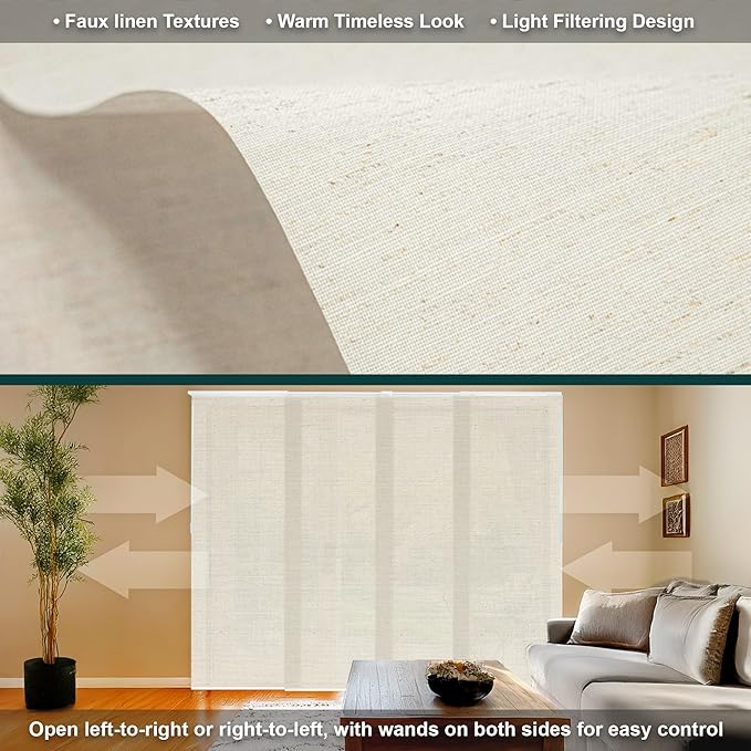 CHICOLOGY Panel Track Blinds for Sliding Glass Door & Patio Door, Embossed Textured Weave Fabric Room Divider, Country Ivory Light Filtering, 4 x 23 Panels, Adjustable Track 46-86", Trim H to 96"