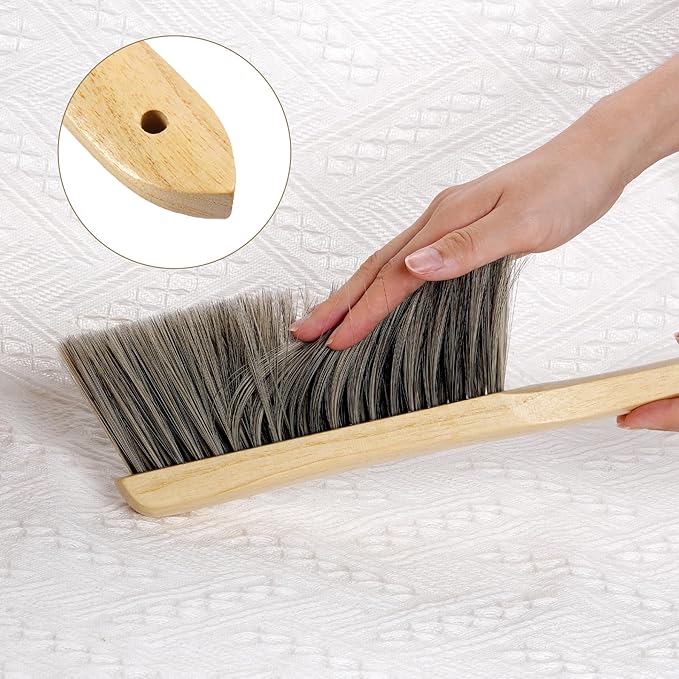 Rbenxia 2 Pieces Wooden Handle Bench Brushes Horse Hair Brushes Soft Bristles Dust Brush Household Cleaning Brushes for Fireplace, Sofa, Furniture, Workshop Woodworking (Gray)