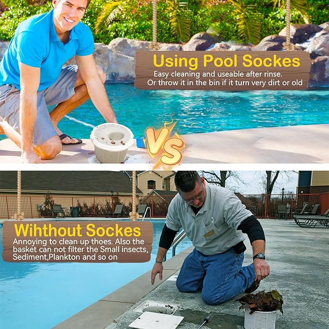 50 Pack Pool Filter Socks for Pool Skimmer, Pool Skimmer Socks for Inground Pool Or Above Ground Pool Filter, Ultra Fine Mesh Screen Liner Skimmer Basket Scum Sock Saver, Debris Leaves Catcher