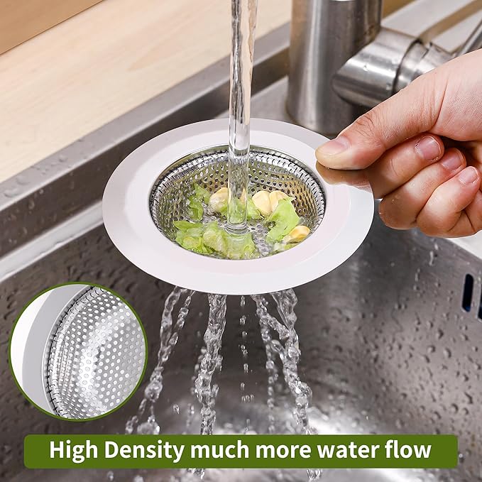2Pcs Kitchen Sink Drain Strainer,Stainless Steel Kitchen Sink Strainer,Sink Food Catcher, 4.5" Diameter for Most of Kitchen Sinks,Anti-Clogging,Rust Resistant