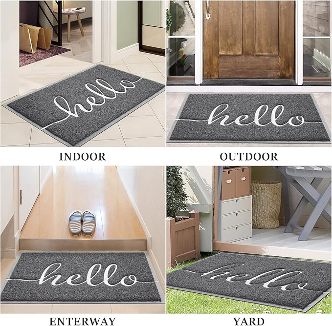 Door Mat (36"x24",Dark Grey), Welcome Mat Low Profile Front Doormat Non Slip Mats for Entryway, Patio, High Traffic Areas