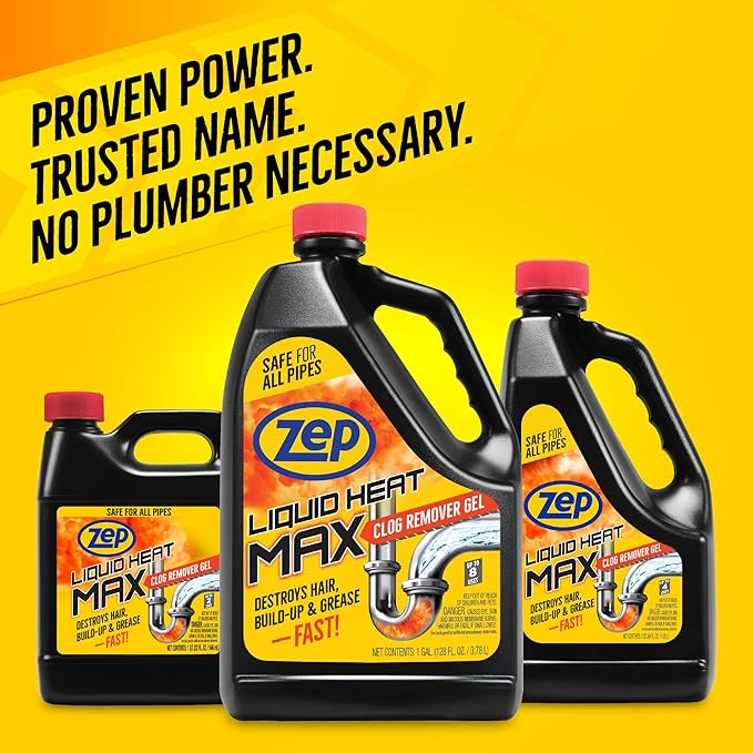 Zep Liquid Heat Max Clog Remover Gel - Destroys Hair, Build-Up & Grease - 32 oz.