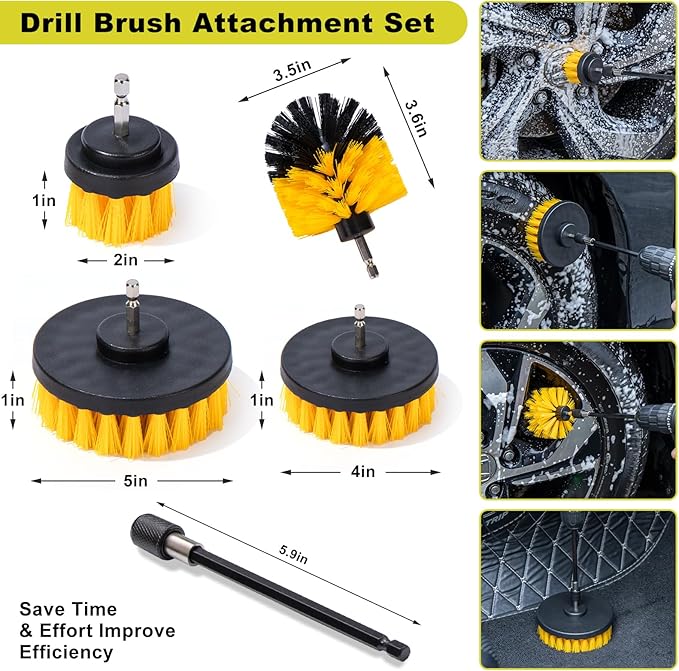 29Pcs Car Detailing Kit with 18" Wheel Rim Brush, Car Detailing Brush Set, Car Cleaning Tools Kit for Interior Exterior Wheels, Yellow
