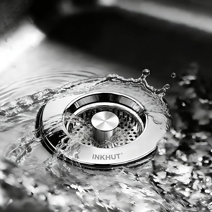 Upgraded 3 in 1 Kitchen Sink Drain Strainer - Stainless Steel Sink Stopper, Anti-Clogging Food Catcher Basket, Sink Bounce Core Drain Strainer Plug for US Standard 3 1/2 inch Drain (Mirror Silver)