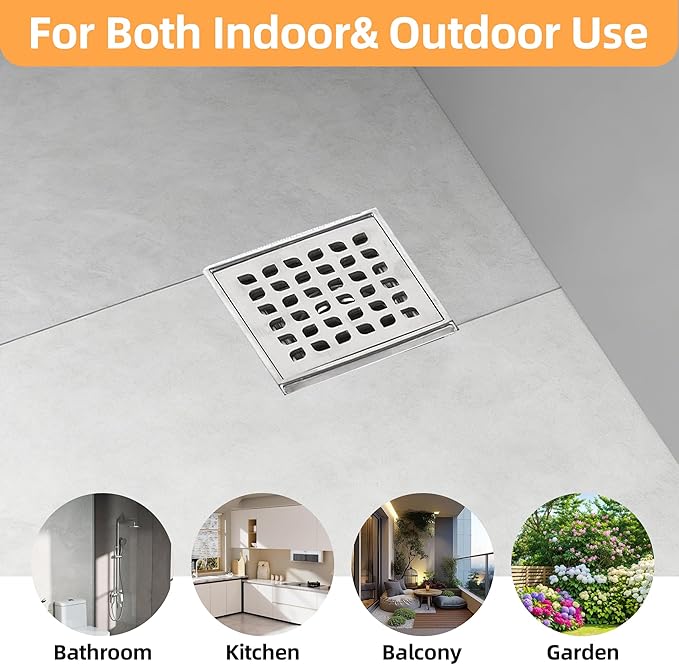 4-Inch Square Shower Drain with Bonding Flange - Durable Stainless Steel Shower Drain Flange Kit for Quick Drainage, Easy Installation, Ideal for Bathroom & Wet Area Renovations
