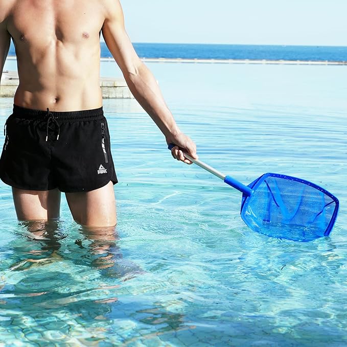 Pool Skimmer Net, Hot Tub Skimmer Spa Net with Pole, 26.3'', Ultra Fine Mesh Skimmer Rake, Swimming Pool Leaf Skimmer Net with Aluminum Pole, Spa Hot Tub Skimmer for Fast Cleaning, Leaves, Debris