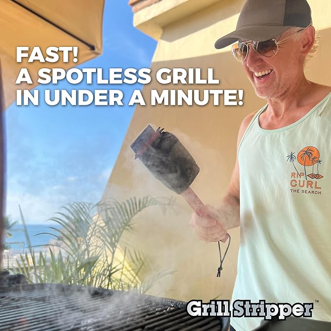 GRILL STRIPPER Bristle Free Grill Brush For Outdoor Grill - Steam Grill Brush Bristle Free with Patent Pending Triple Scraper and Dishwasher Safe Replaceable Fire Resistant Steam Sponge