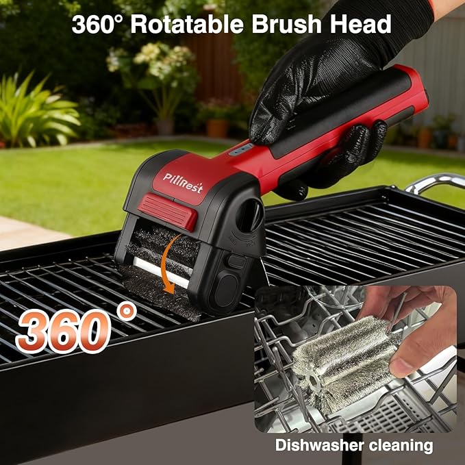 Electric Grill Brush, Cordless Rechargeable Grill Cleaner with LED Light - 950 RPM Spinning 304 Stainless Steel Head, Cool Fathers Day BBQ Accessories Gifts for Husband Dad Boyfriend Son or Brother