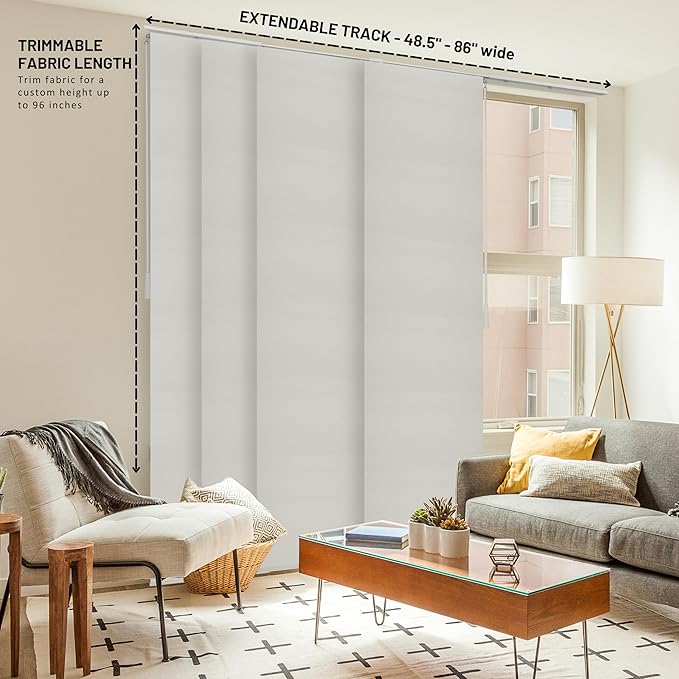 CHICOLOGY Blinds for Sliding Glass Doors , Vertical Blinds for Patio Doors , Room Divider ,Skyrise White (Light Filtering) W:46-86 x H: 0-96 inch