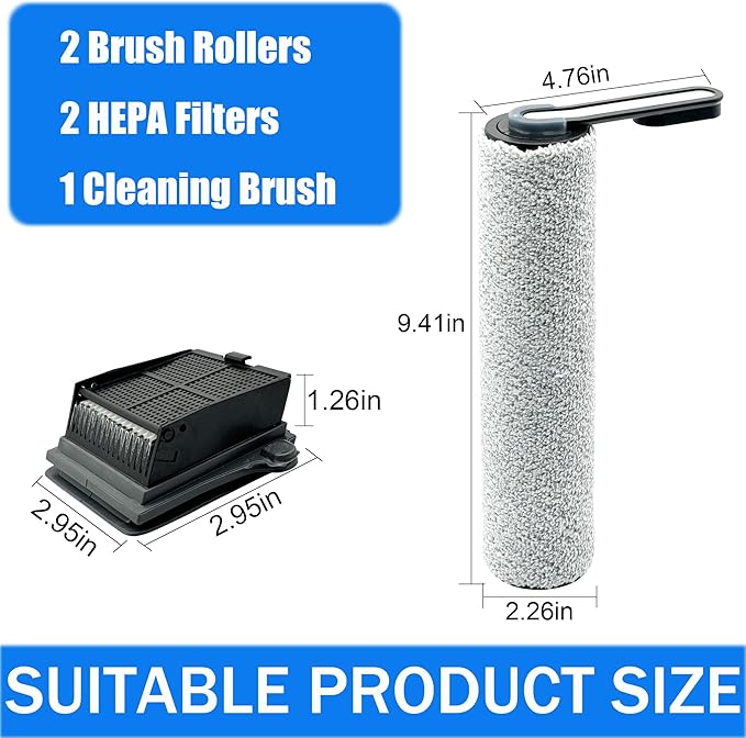 Replacement Parts Kit for TINECO iFLOOR 5 Breeze Complete Vacuum Cleaner- 2 Brush Rollers, 2 Vacuum HEPA Filters, 1 Cleaning Tool