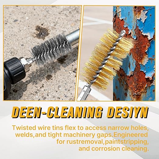 16 Pcs Wire Brush Set for Drills, Stainless Steel and Brass Bore Cleaning Brushes with 1/4" Hex Shank, Compatible with Power Drills, Grinders, and Impact Drivers (8-25mm)