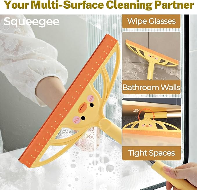 3-in-1 Bath&Kitchen Cleaning Set,Shower Squeegee for Shower Doors, Bathroom,Window and Car Waterproof Bag, Hair Catcher, Suction Cup Shower Head Holder for Deep Cleaning