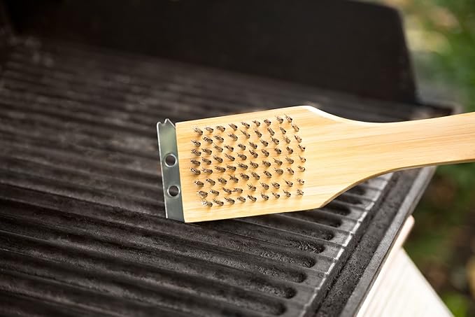 Outset QV40 Verde Collection Grill Brush and Scraper, 14.5 inches, Bamboo Handle