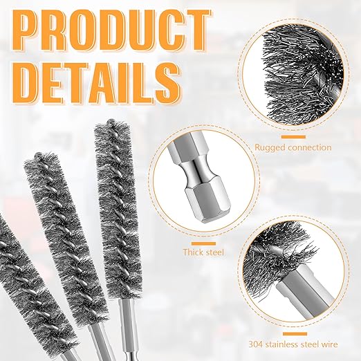 Geiserailie Bore Brush Bristles Wire Brush for Power Drill Cleaning Wire with Hex Shank Handle for Power Drill Cleaning(20 Pieces,Stainless Steel)