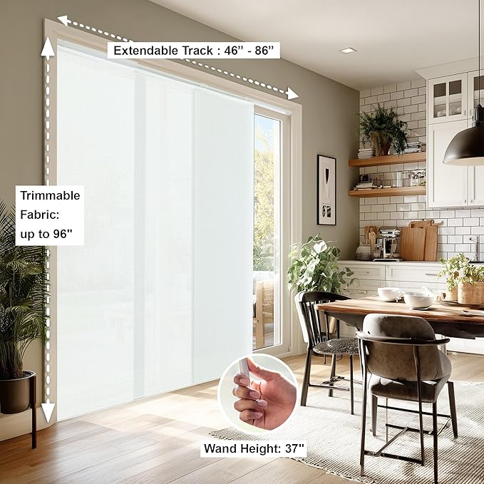 CHICOLOGY Sliding Door Blinds , Sliding Glass Vertical Blinds for Patio Doors , Room Divider , Ballroom White (Light Filtering) W:46-86 x H: 0-96 inch
