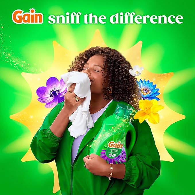 Gain Liquid Laundry Detergent with Odor Defense, Moonlight Breeze Scent, Laundry Soap For HE Washing Machines, 60 fl oz, 45 Loads, Pack of 2 (Packaging May Vary)