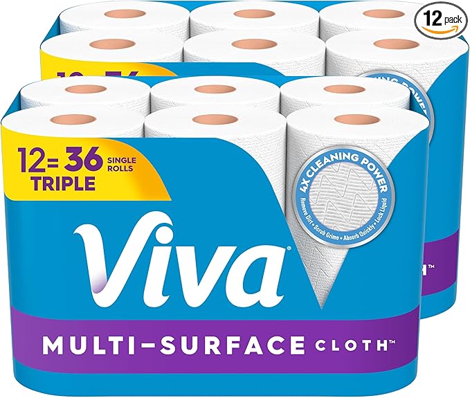 Viva Multi-Surface Cloth Paper Towels, Choose-A-Sheet Size, 12 Triple Rolls, 165 Sheets per Roll (Packaging May Vary)