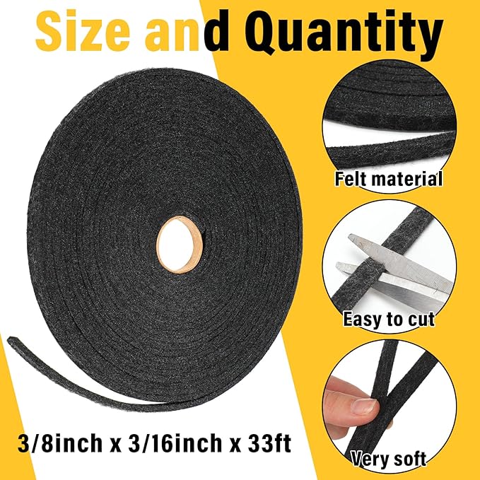 Pangda Nail on Felt Weatherstrip 3/8 Inch x 3/16 Inch x 33 ft Winter Gray Weather Stripping for Doors and Windows Brush Door Sweep Draft Dust Stopper Sliding Seal