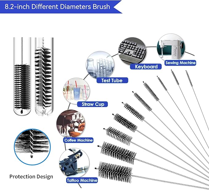 12 Pcs Tube Pipe Cleaners Brush Set,Flexible Drain Brush,Long Straw Brush,61-inch Flexible Double-Ended Hose Brush,8.2-inch Different Diameters Brush,12-inch Brass Wire Brush,for Kitchen Sink Plumbing