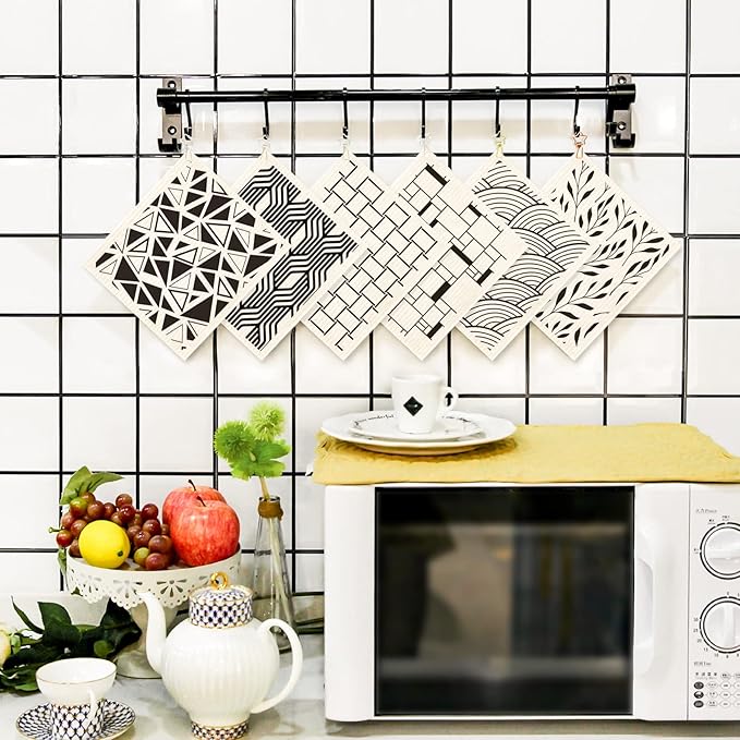 Swedish Dishcloths for Kitchen 6 Pack Black Minimalist Cellulose Sponge Cloths Non Scratch Reusable Paper Towels No Odor, Biodegradable and Reusable Kitchen Dish Rags (Minimalist)