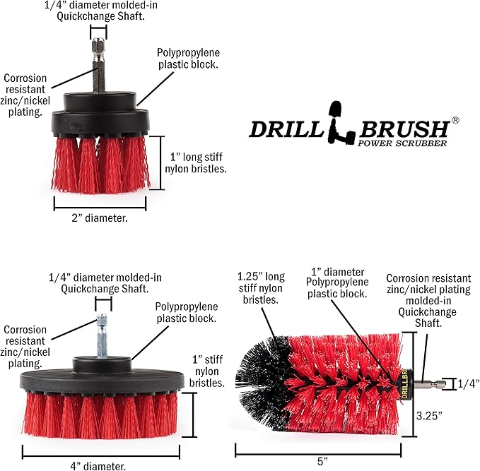 Outdoor Cleaning Brushes - Garage Drill Powered Cleaning Brush Kit - Concrete Scrubber Brush Set - Concrete Stain Remover Brush Set - Deck Cleaning Scrub Brush - Home Lawn Equipment Cleaning Tools