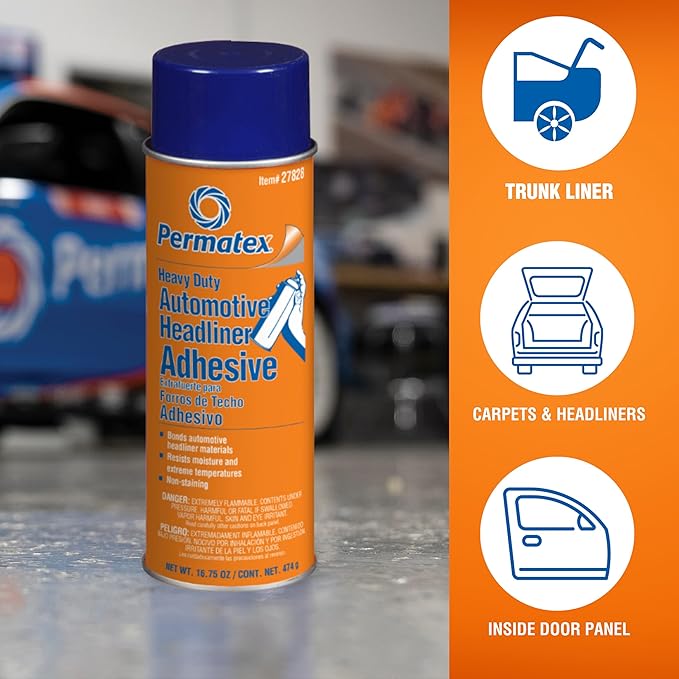 Permatex 27828 Body Shop Heavy Duty Headliner and Carpet Adhesive, 16.75 oz Aerosol Can