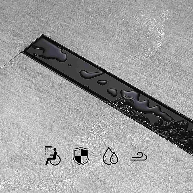SaniteModar Linear Shower Drain, Black Linear Drain 16 inch with Flat and Tile Insert 2 in 1 Panel, AISI 304 Stainless Steel Black Shower Floor Dain with Hair Strainer and Leveling Feet