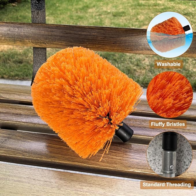 1 Pack Big Cobweb Duster Head Twist-On Spider Web Fuster for Outdoor & Indoor Web Cleaning // Fits Standard 3/4 Inch Threaded Poles // Cobweb Duster Brush Head Only (Orange)