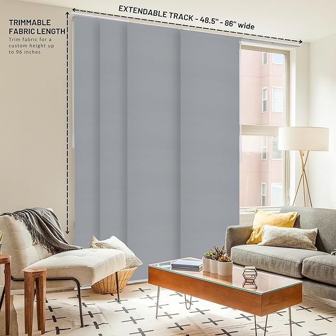 CHICOLOGY Sliding Door Blinds , Blinds for Sliding Glass Doors , Sliding Glass Door Blinds , Vertical Blinds for Patio Doors , Room Divider , Skyrise Grey (Light Filtering) W:46-86 x H: 0-96 inch