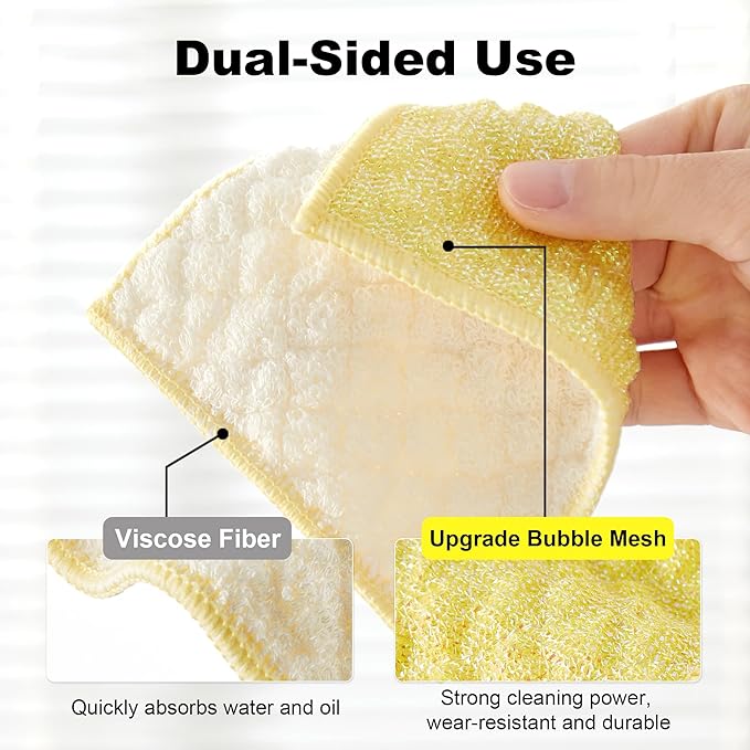 JOYMOOP 16 Packs Microfiber Cleaning Cloth - Bubble Mesh, Reusable Non-Scratch Cleaning Rags, Dual-Sided Dish Cloths, Multipurpose Dish Rags for Dishwashing, Kitchen, Stainless Steel, Yellow