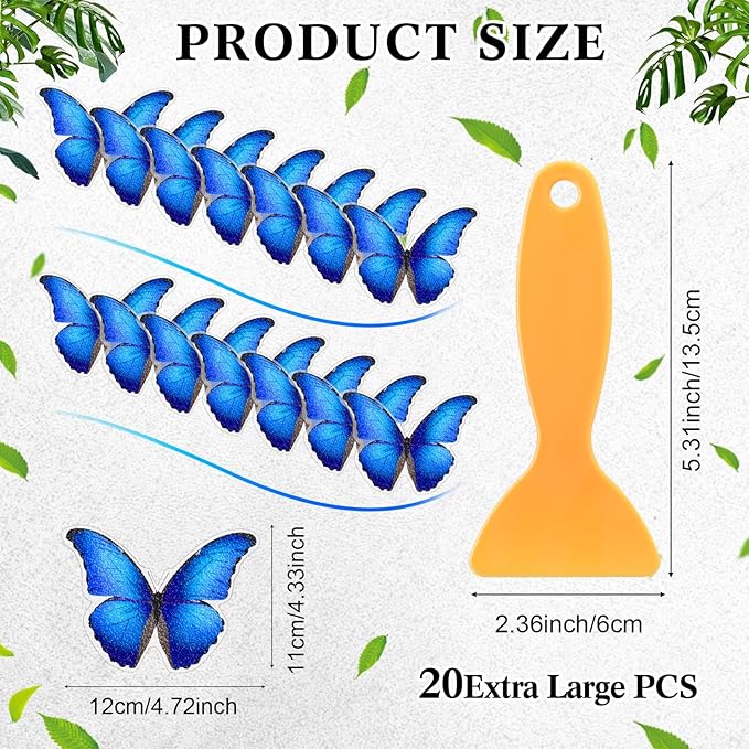20 Pcs Non Slip Bathtub Stickers Anti Slip Shower Stickers Butterfly Anti Skid Bathtub Decals Adhesive Shower Grips Peel and Stick Treads Applique with Scraper(Blue,Butterfly)
