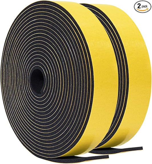 TORRAMI Door Seal 1 inch W x 1/8 inch T x 16.5 Ft Length, Foam Soundproofing Insulation Weather Stripping Gasket (Total 33 Ft Length, 2 Rolls of 16.5 Ft Each)