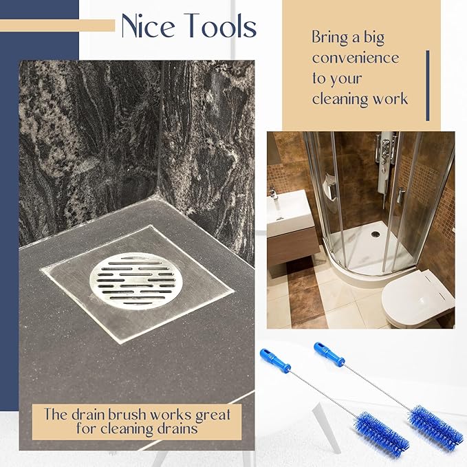 Baderke 2 Pieces Drain Brush Pipe Cleaning Blue Tube Brushes 19.7 Inch Plastic Shower Pipe Flexible Cleaning Tool(19.7 x 2 Inch)