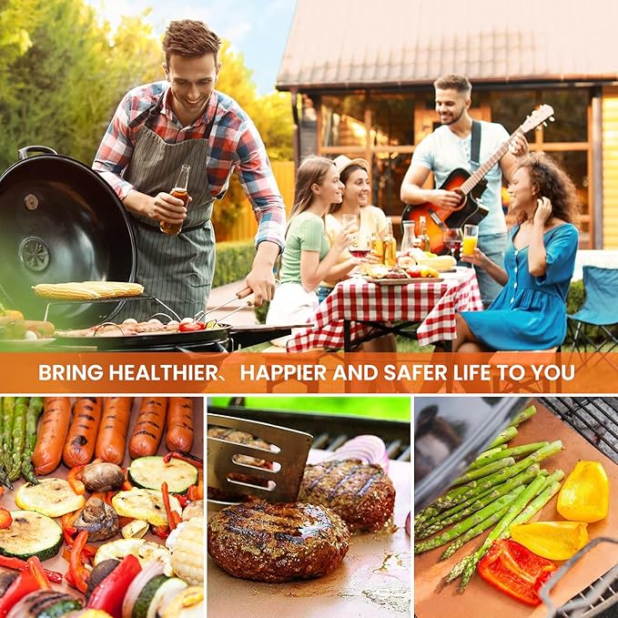 Dailyart Copper Grill Mats for Outdoor Grill, Set of 5 BBQ Grilling Mats for Outdoor Reusable & Easy to Clean & Non-Stick Copper Grill Sheets - Barbecue Grill Accessories for Gas, Charcoal, Electric